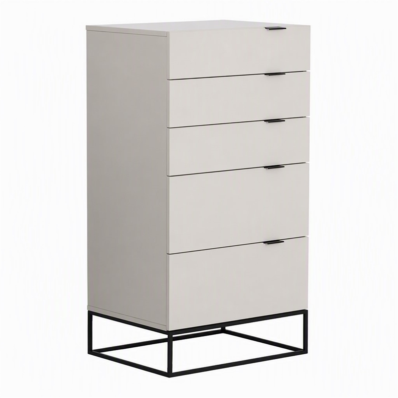 Pemberly Row Modern MDF Wood and Metal 5-Drawer Chest in Gray/Black
