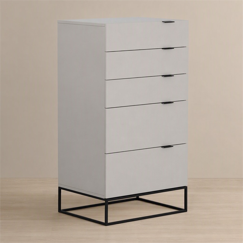 Pemberly Row Modern MDF Wood and Metal 5-Drawer Chest in Gray/Black
