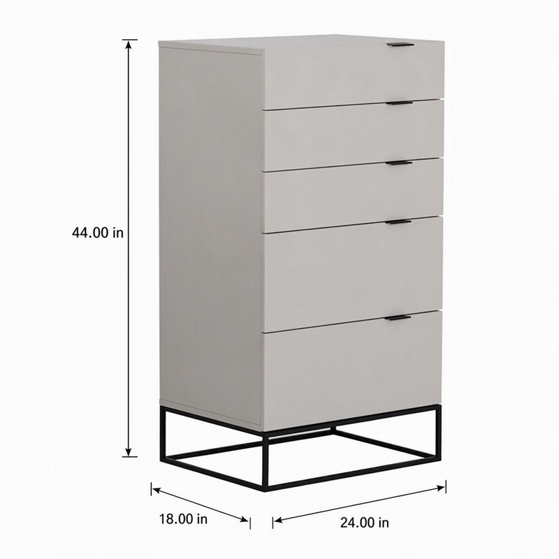 Pemberly Row Modern MDF Wood and Metal 5-Drawer Chest in Gray/Black