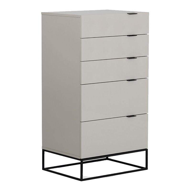 Pemberly Row Modern MDF Wood and Metal 5-Drawer Chest in Gray/Black