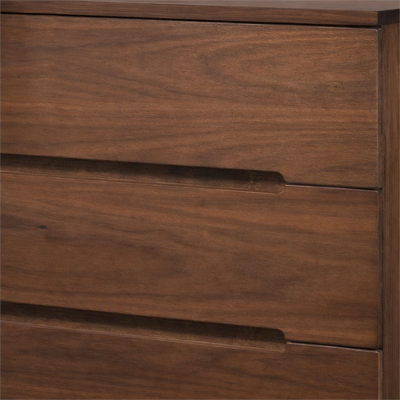 Pemberly Row Mid-Century Veneer and Rubberwood 5-Drawer Chest in Walnut