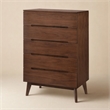 Pemberly Row Mid-Century Veneer and Rubberwood 5-Drawer Chest in Walnut