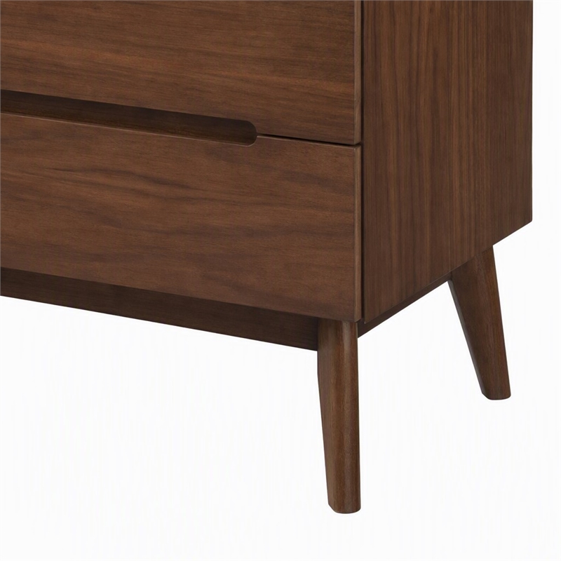 Pemberly Row Mid-Century Veneer and Rubberwood 5-Drawer Chest in Walnut