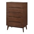Pemberly Row Mid-Century Veneer and Rubberwood 5-Drawer Chest in Walnut