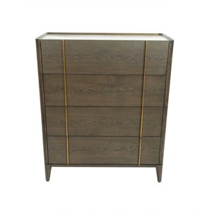Pemberly Row Mid-Century Veneer Wood and Metal Chest in Dark Brown/White