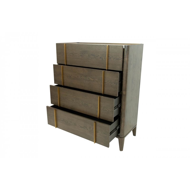 Pemberly Row Mid-Century Veneer Wood and Metal Chest in Dark Brown/White