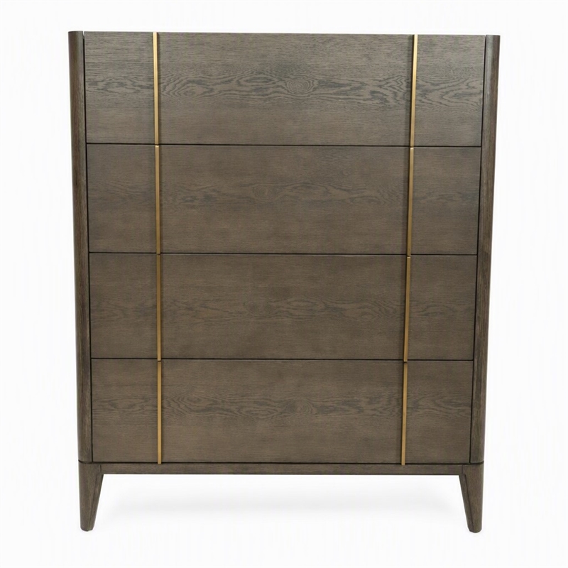Pemberly Row Mid-Century Veneer Wood and Metal Chest in Dark Brown/White