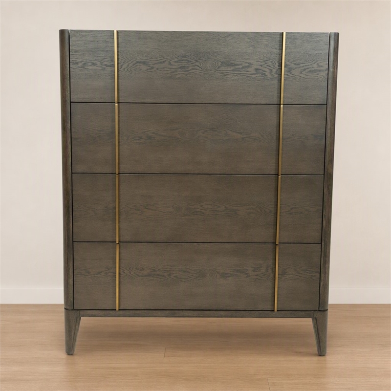 Pemberly Row Mid-Century Veneer Wood and Metal Chest in Dark Brown/White
