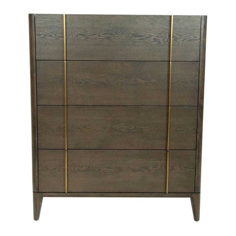Pemberly Row Mid-Century Veneer Wood and Metal Chest in Dark Brown/White