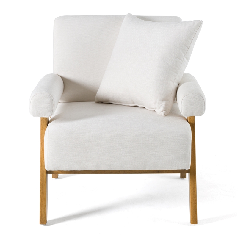 Pemberly Row Modern Accent Chair with White Fabric and Wood Frame
