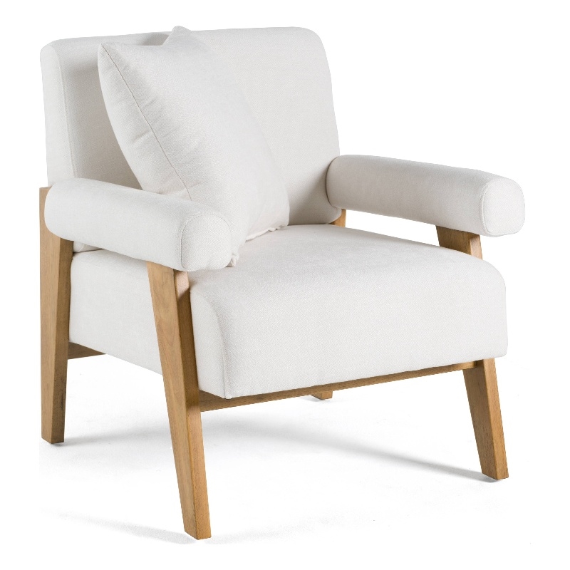 Pemberly Row Modern Accent Chair with White Fabric and Wood Frame