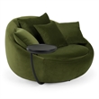 Pemberly Row Round Green Velvet Swivel Lounge Chair with Throw Pillows