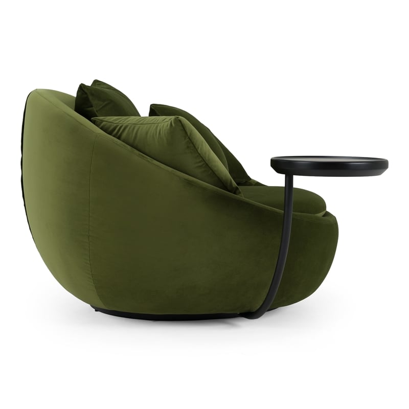 Pemberly Row Round Green Velvet Swivel Lounge Chair with Throw Pillows