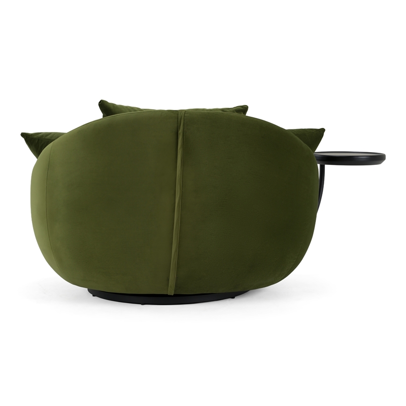 Pemberly Row Round Green Velvet Swivel Lounge Chair with Throw Pillows