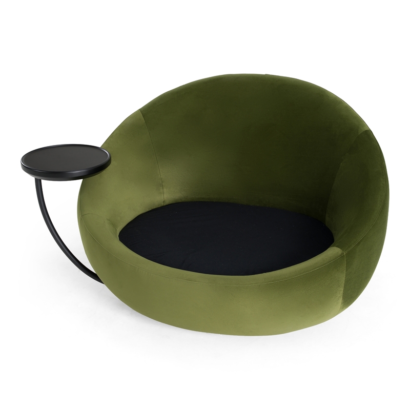 Pemberly Row Round Green Velvet Swivel Lounge Chair with Throw Pillows
