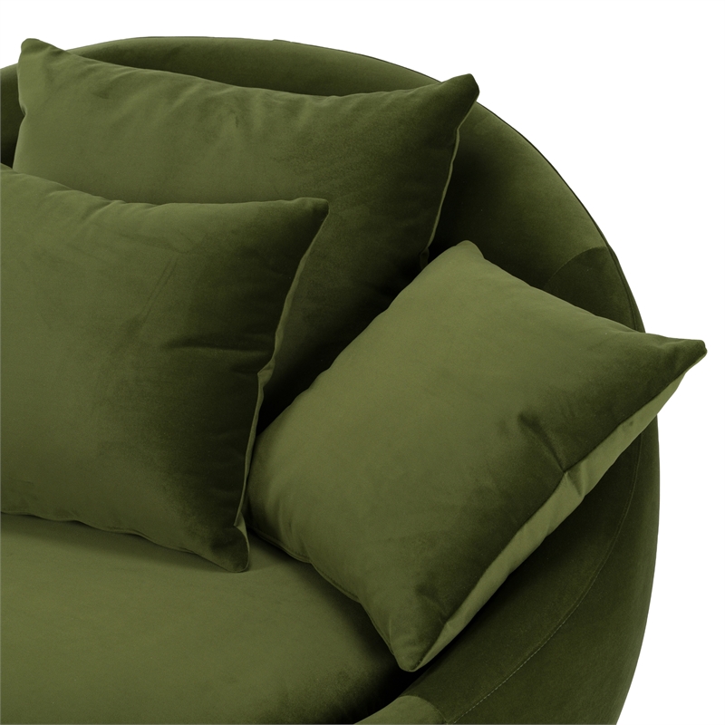Pemberly Row Round Green Velvet Swivel Lounge Chair with Throw Pillows