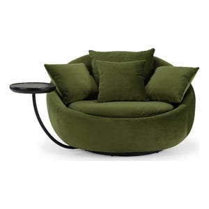 Pemberly Row Round Green Velvet Swivel Lounge Chair with Throw Pillows