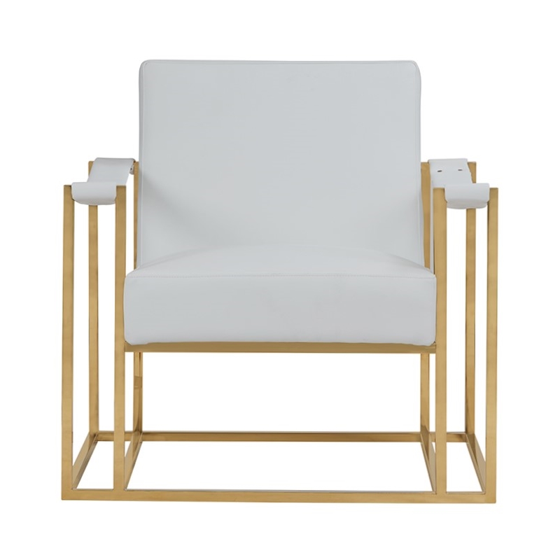 Pemberly Row Modern White Leatherette Accent Chair with Gold Frame