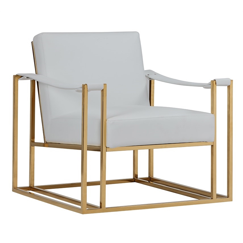 Pemberly Row Modern White Leatherette Accent Chair with Gold Frame