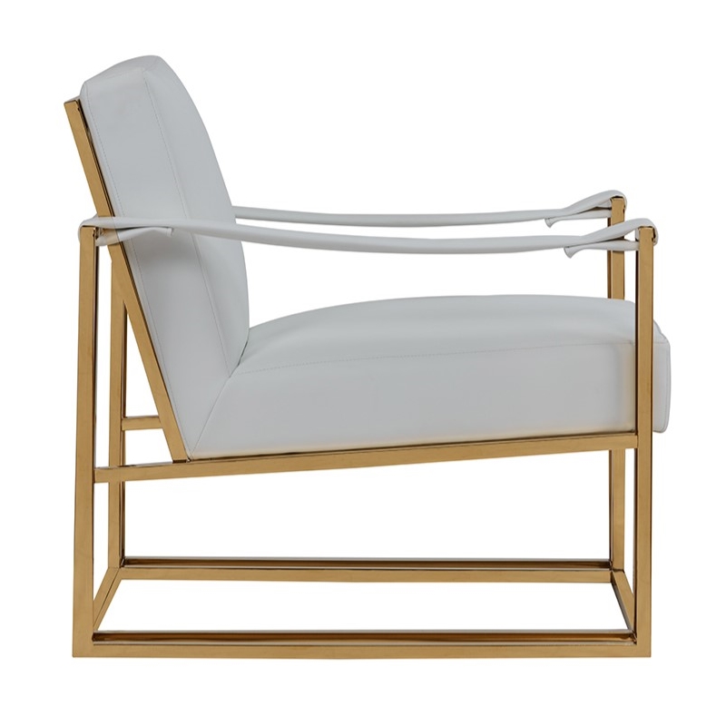 Pemberly Row Modern White Leatherette Accent Chair with Gold Frame