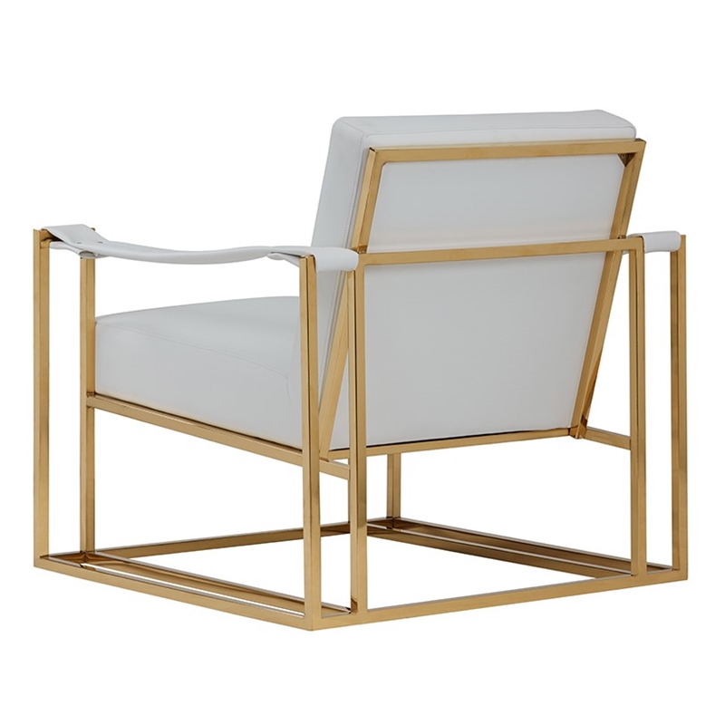 Pemberly Row Modern White Leatherette Accent Chair with Gold Frame