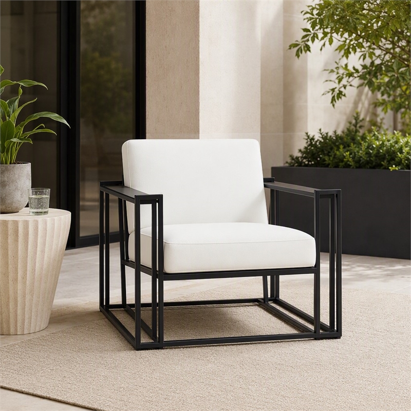 Pemberly Row Modern White Leatherette Accent Chair with Gold Frame