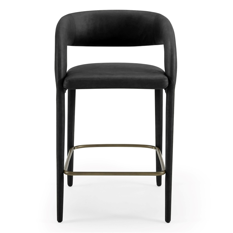 Pemberly Row Modern Black Leatherette Counter Chair with Cast Iron Legs