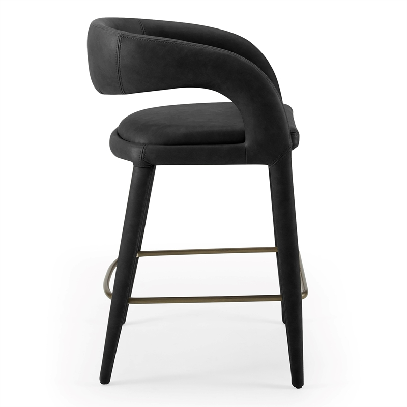 Pemberly Row Modern Black Leatherette Counter Chair with Cast Iron Legs