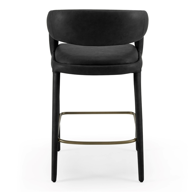 Pemberly Row Modern Black Leatherette Counter Chair with Cast Iron Legs