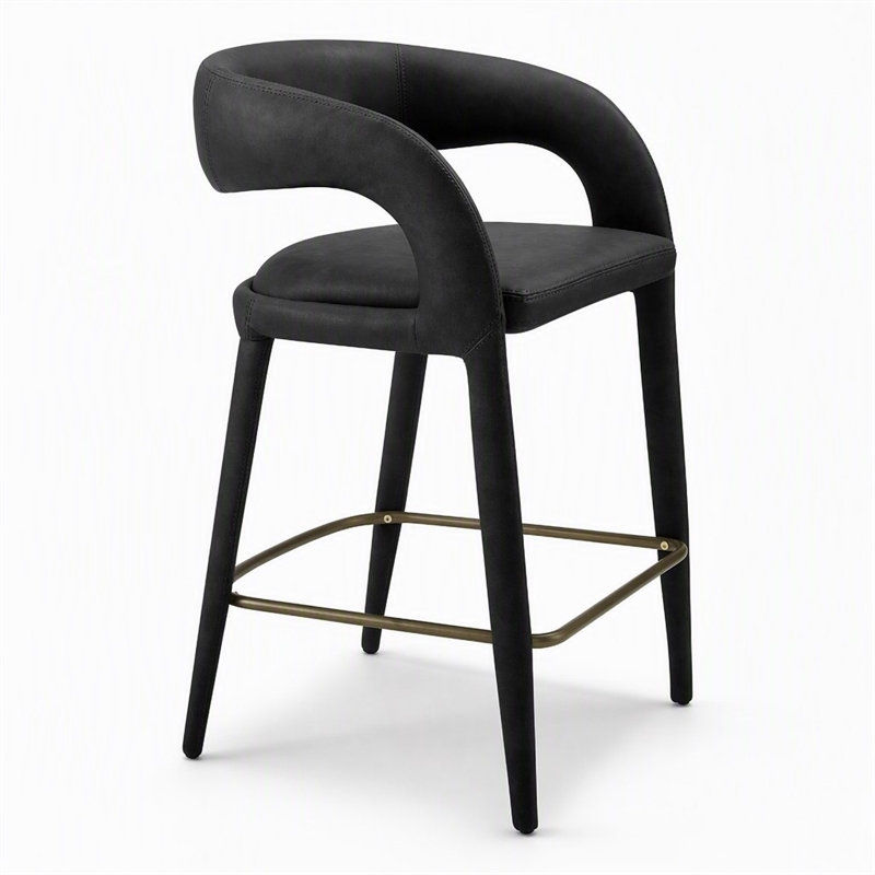 Pemberly Row Modern Black Leatherette Counter Chair with Cast Iron Legs