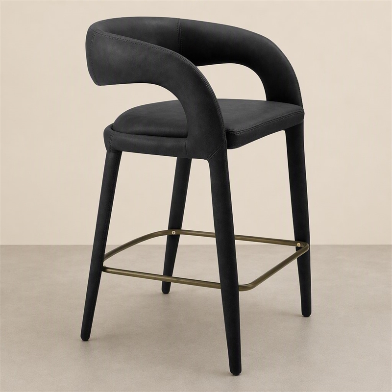Pemberly Row Modern Black Leatherette Counter Chair with Cast Iron Legs