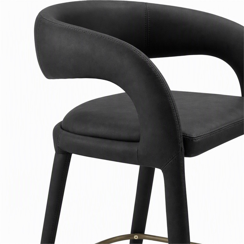 Pemberly Row Modern Black Leatherette Counter Chair with Cast Iron Legs