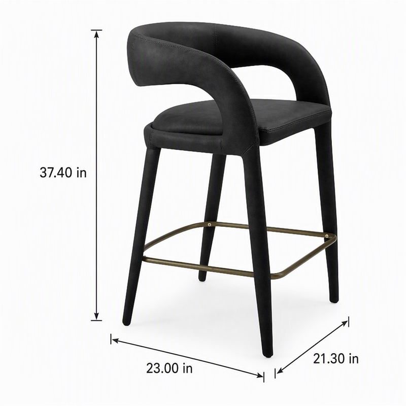 Pemberly Row Modern Black Leatherette Counter Chair with Cast Iron Legs