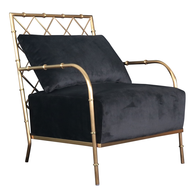 Pemberly Row Modern Glam Black Velvet Accent Chair with Gold Frame