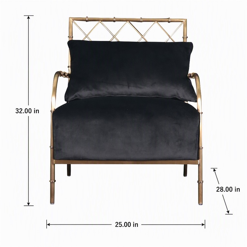 Pemberly Row Modern Glam Black Velvet Accent Chair with Gold Frame