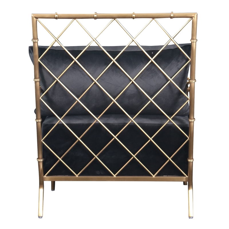 Pemberly Row Modern Glam Black Velvet Accent Chair with Gold Frame