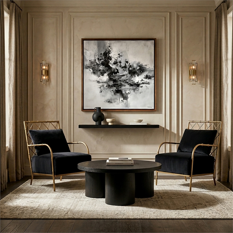 Pemberly Row Modern Glam Black Velvet Accent Chair with Gold Frame