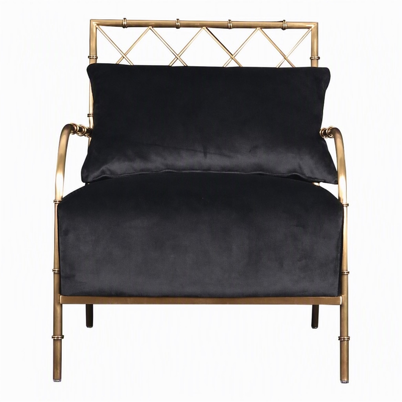 Pemberly Row Modern Glam Black Velvet Accent Chair with Gold Frame