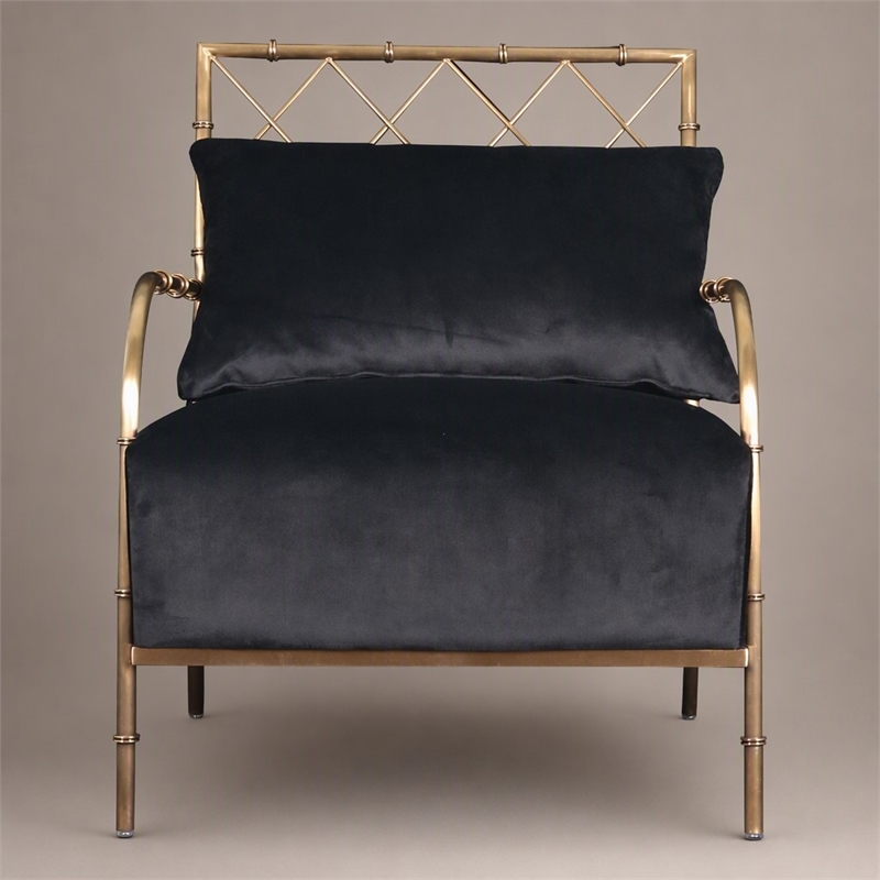Pemberly Row Modern Glam Black Velvet Accent Chair with Gold Frame