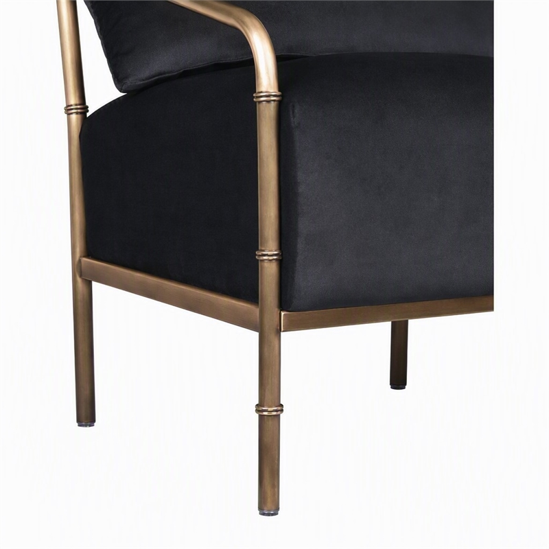 Pemberly Row Modern Glam Black Velvet Accent Chair with Gold Frame