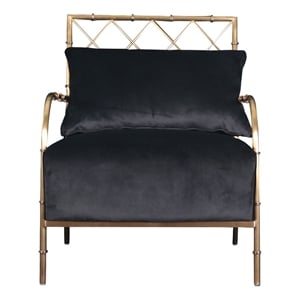 Pemberly Row Modern Glam Black Velvet Accent Chair with Gold Frame
