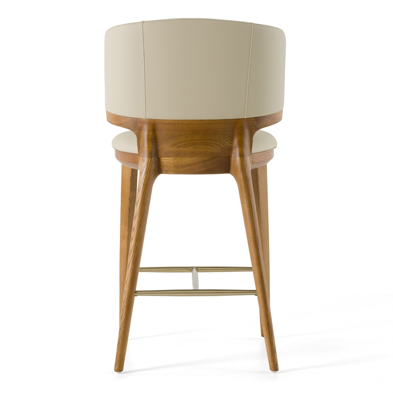 Pemberly Row Mid-Century Beige Vegan Leather Counter Chair with Walnut Legs