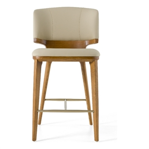 Pemberly Row Mid-Century Beige Vegan Leather Counter Chair with Walnut Legs