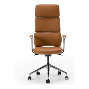 Pemberly Row Modern Camel Vegan Leather Executive Office Chair with Tilt