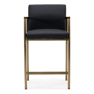 Pemberly Row Modern Black Vegan Leather and Brass Counter Chair