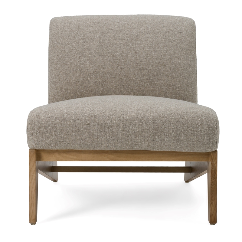 Pemberly Row Modern Sand Fabric and Wood Accent Chair with Web Seat
