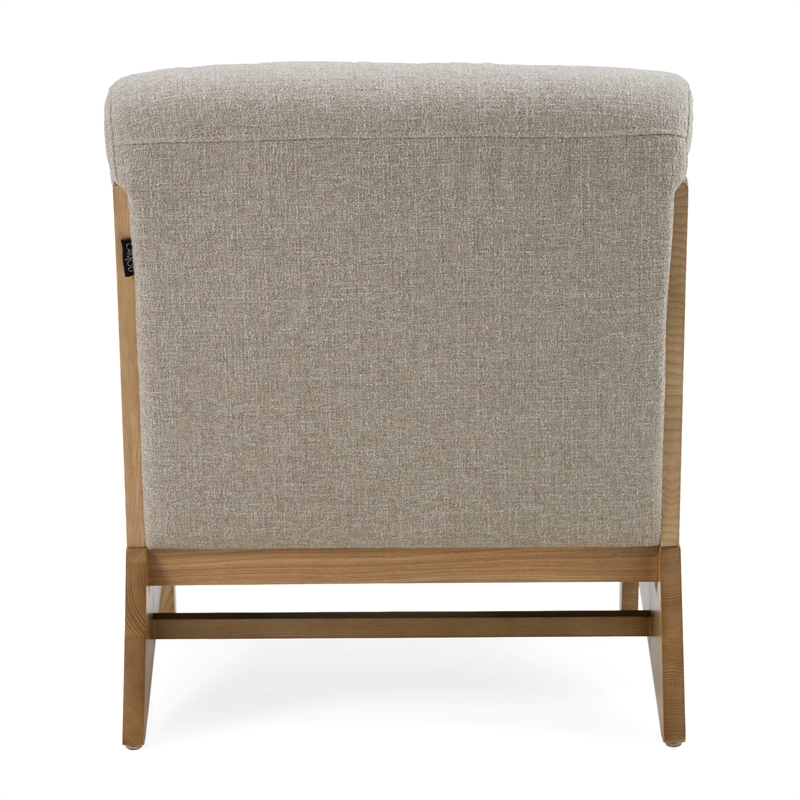 Pemberly Row Modern Sand Fabric and Wood Accent Chair with Web Seat