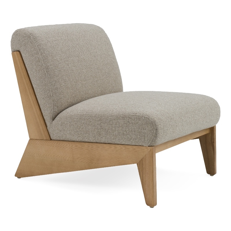 Pemberly Row Modern Sand Fabric and Wood Accent Chair with Web Seat