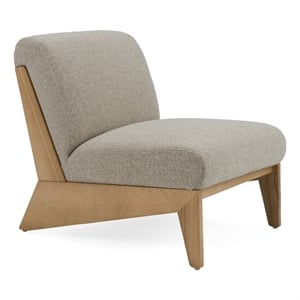 Pemberly Row Modern Sand Fabric and Wood Accent Chair with Web Seat