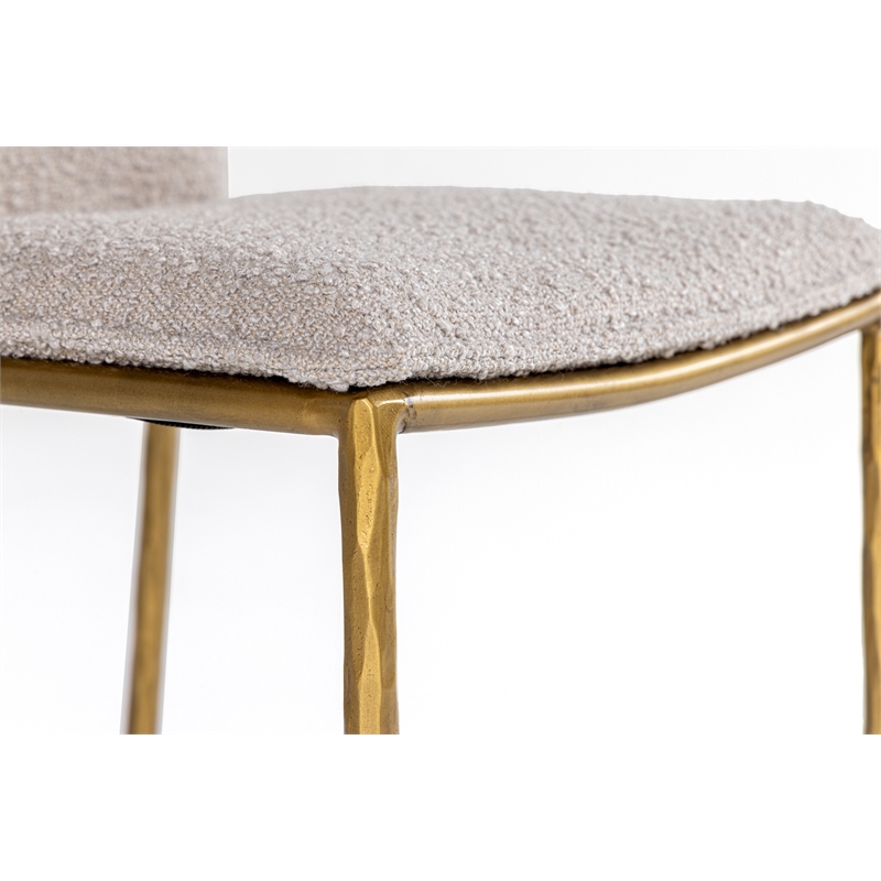 Pemberly Row Modern Beige Fabric Counter Chair with Brass-Plated Legs